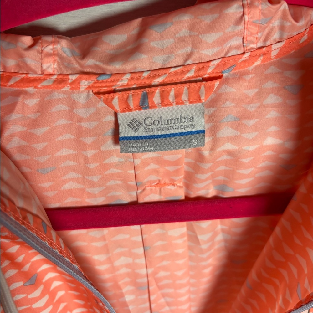 Columbia Neon‎ Orange Retro 90’s Printed Flash Forward Windbreaker Rain Outdoors - Picture 7 of 9